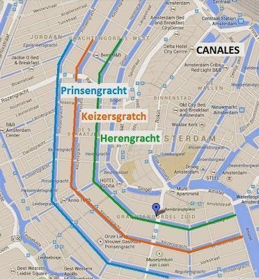 mapa principales canales Amsterdam
