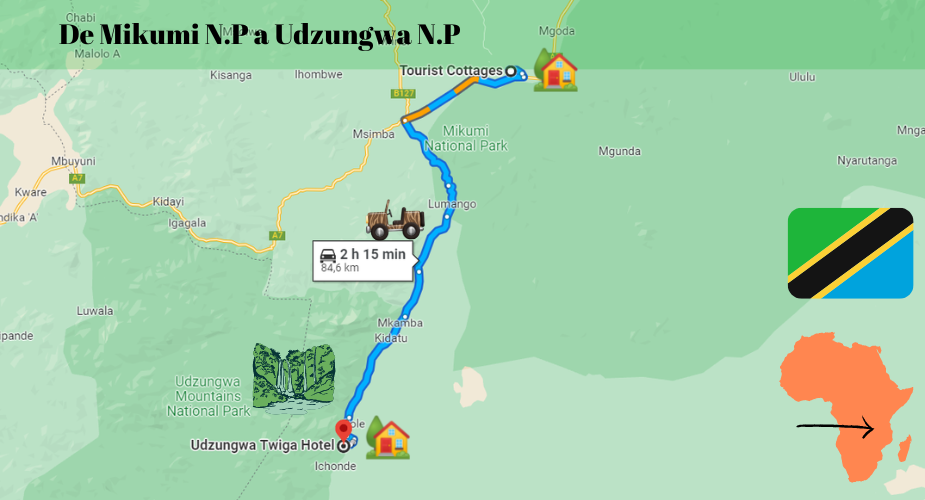 de mikumi a udzungwa mapa